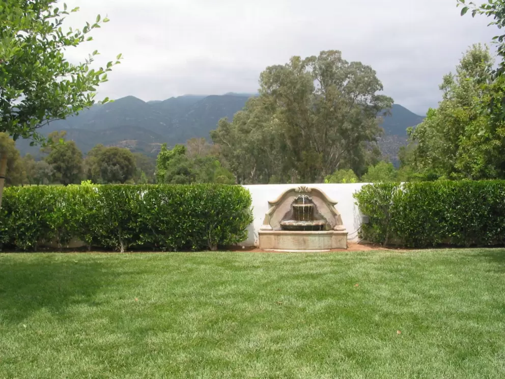 The fountain and mountain view at the family pool.