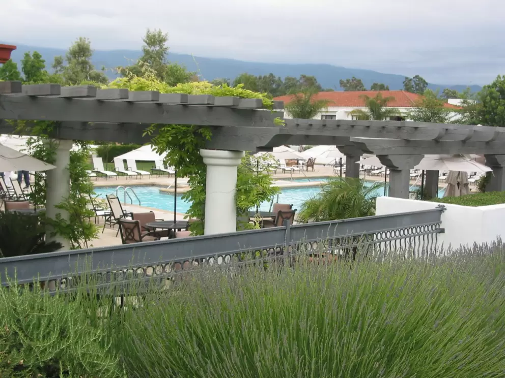 Looking back at the pool area from the pathway...