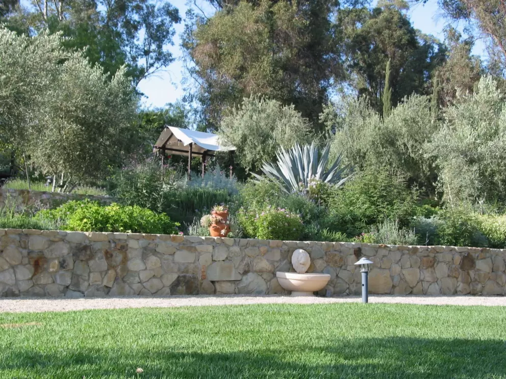 Little picnic areas in the sunny herb garden.