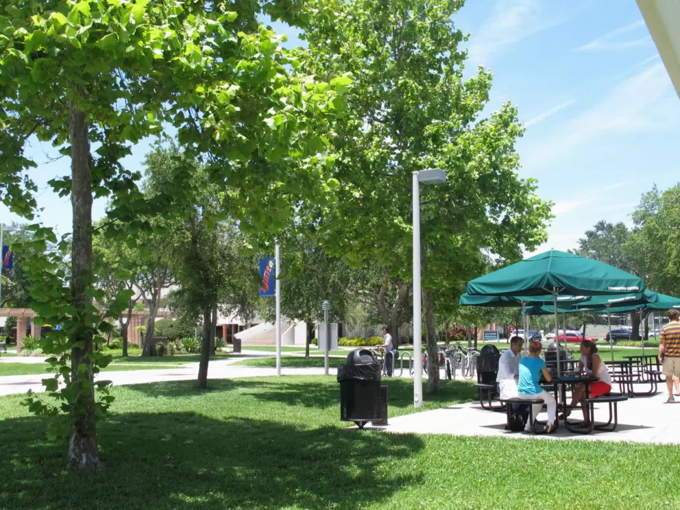 Outdoor table on campus.