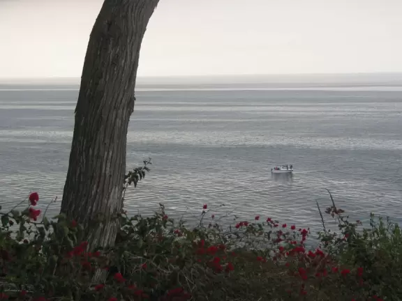 Steep stairs lead down, down, down to a lovely ribbon beach backed by high cliffs.