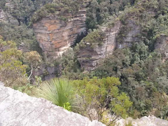 Stunning hike to steep lookout over a&nbsp;waterfall and deep valley, and to wavey Tarpeian Rock Lookout with awesome vistas of Mt Solitary and far-off valleys.
