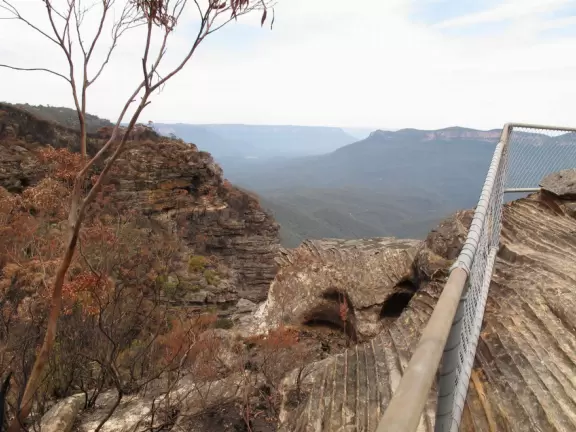 Stunning hike to steep lookout over a&nbsp;waterfall and deep valley, and to wavey Tarpeian Rock Lookout with awesome vistas of Mt Solitary and far-off valleys.