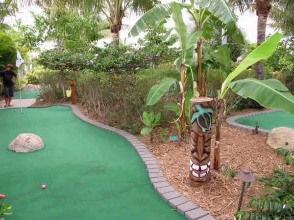 Colorful mini-golf amidst a tropical garden!