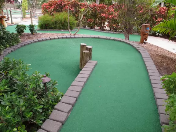 Colorful mini-golf amidst a tropical garden!