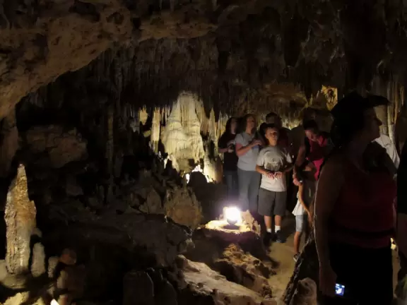 A true wonder of nature, a deep cave with many rooms where you can see stalactites, stalagmites, and soda straws.