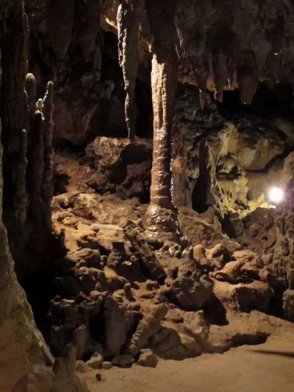 A true wonder of nature, a deep cave with many rooms where you can see stalactites, stalagmites, and soda straws.