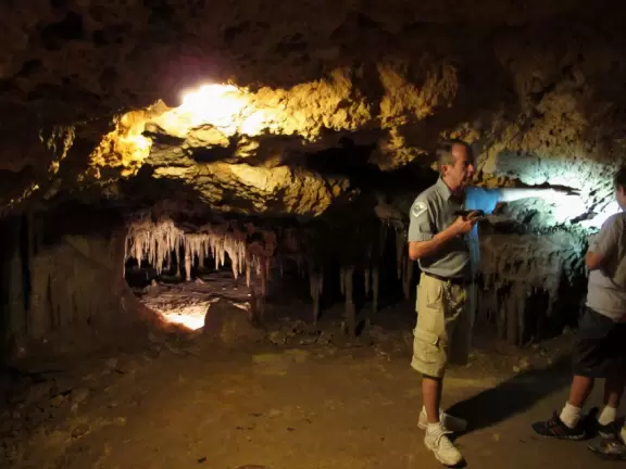 A true wonder of nature, a deep cave with many rooms where you can see stalactites, stalagmites, and soda straws.