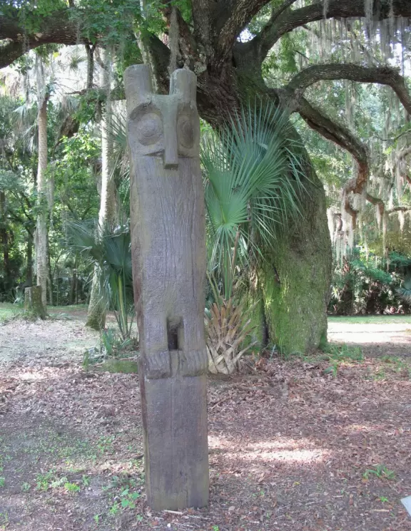 Huge island in St John River with hiking trails, indian shell mound, playground, one-room exhibit, and gift/camping shop.