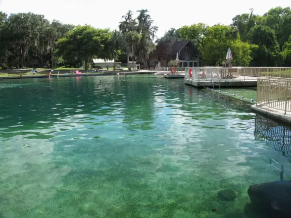 Headspring enclosed in concrete pool, which has advantages and disadvantages.