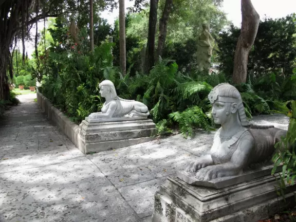 Bayside mansion with stunning waterfront "barge" and colorful geometric gardens.