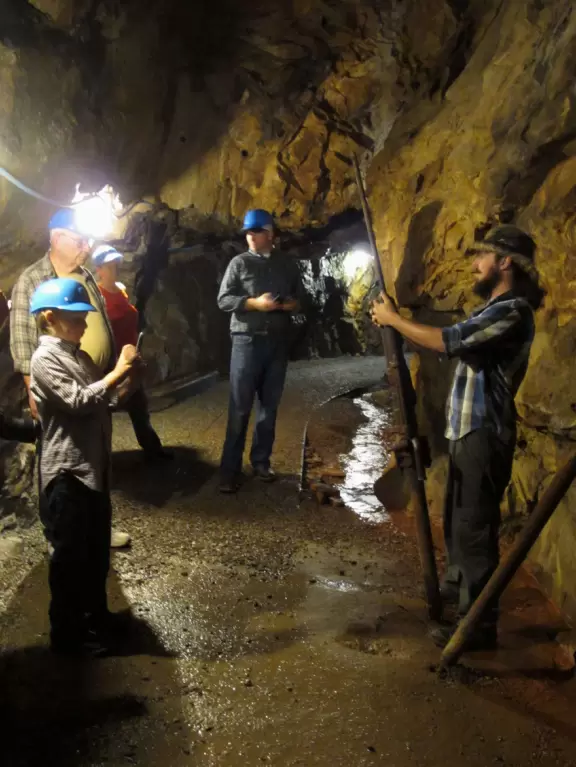 Gold panning in water stations, plus a walking tour below ground of the mine- kids love it!