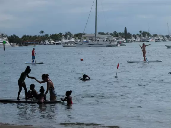 World-famous area full of sealife- see the huge yellow and orange starfish, and manatees, from the jetty! Shaded playground too.