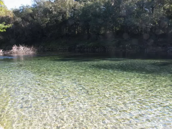 Paradise! A natural spring in the shape of a round pool, leading to a sandy river beach.