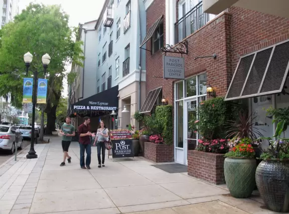 Idyllic park, like a movie scene, with swans, gorgeous trees, and happy people.