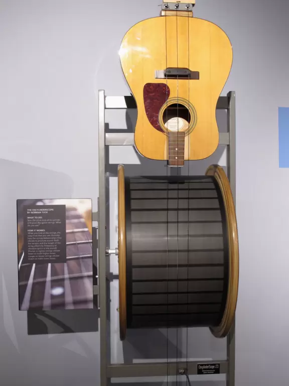 Fun exhibits in a dark building.