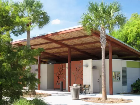 Amazing barrier-free playground with gorgeous splash pad and landscaping.