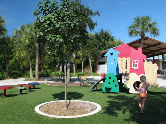 Amazing barrier-free playground with gorgeous splash pad and landscaping.