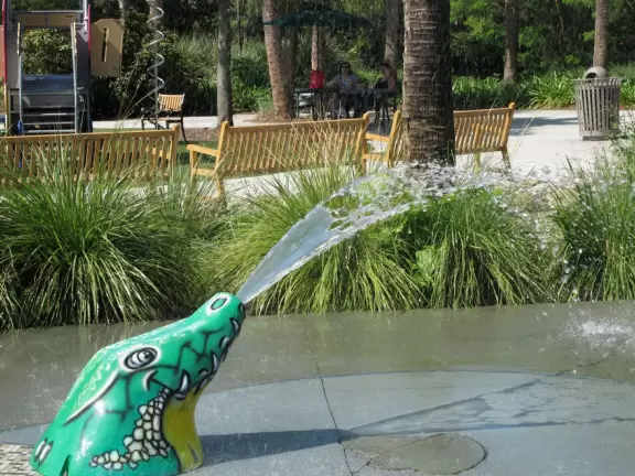 Amazing barrier-free playground with gorgeous splash pad and landscaping.