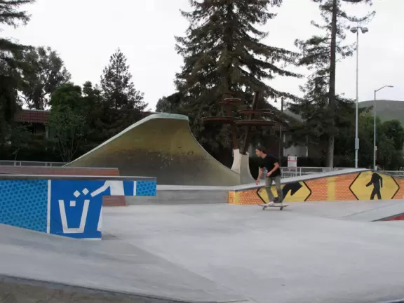 A pretty park with imaginative playground, lawn, amazing skatepark with a wave, basketball/roller derby court, and shady picnic areas. Currently a crime problem.