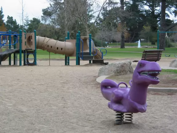 Huge park that feels like a retreat in the woods- playgrounds and pond with ducks!