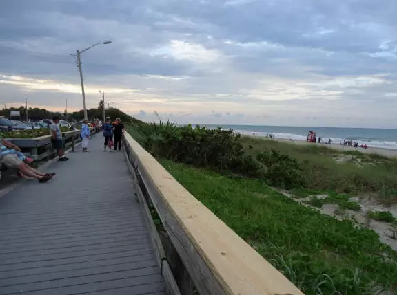 Boardwalk raised up over a great beach.