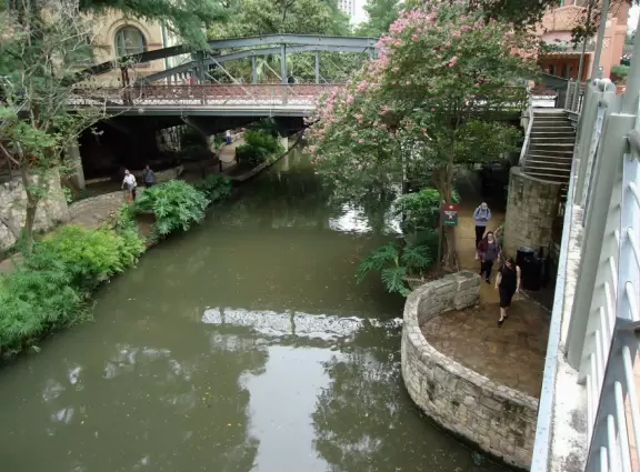 Gorgeous walkways lined with cafes, along the river, one storey below street level.