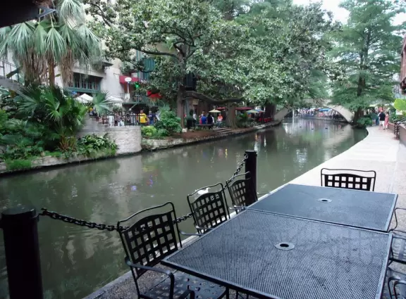 Gorgeous walkways lined with cafes, along the river, one storey below street level.