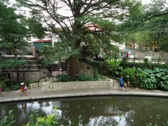 Gorgeous walkways lined with cafes, along the river, one storey below street level.