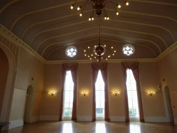 An incredible Gothic castle-like capitol building that stands high on a bluff.