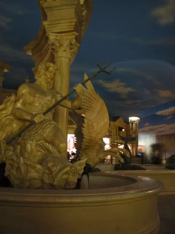 Awesome statues and marble, as if you are in Rome. Great free show for kids at the Forum Shops!