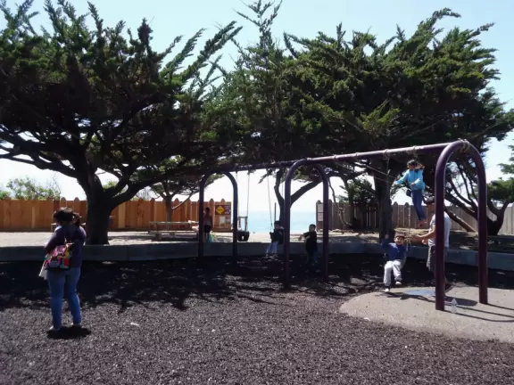 Nice playground by large windswept cove.