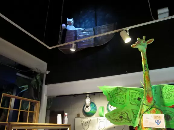 A whimsical room filled with high-tech activities for kids, plus a great cafe.