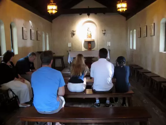 Adorable ivy-covered chapel that is a Catholic pilgrimage site.