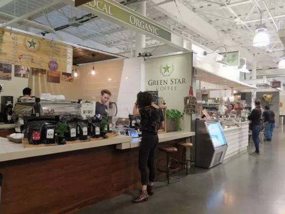 SB Public Market is a hip indoor space with cafes, and outdoor seating by a Spanish courtyard with views of quaint Victoria Court.