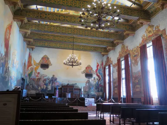 An exceptionally beautiful courthouse, sunken garden, and tower with 360 degree views of Santa Barbara.