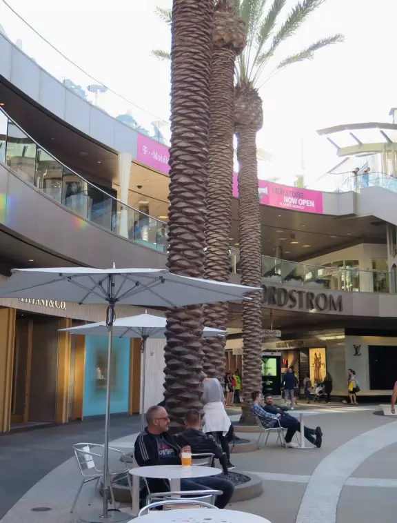 A pretty, pedestrian-only street, with performers, tons of people, and lots of shopping.