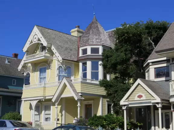 Victorian storefronts and cafes on cozy Lighthouse Ave, up high above the sea. Steep side streets, with Victorian homes, leading down to the ocean. Gorgeous oceanfront blvd with walking path.