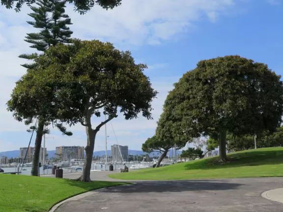 Pretty park on the marina with green hills and lots of picnic areas.