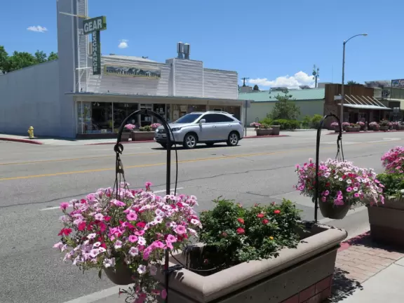 Roadside town with bookstore, frozen yogurt, and coffee shop.
