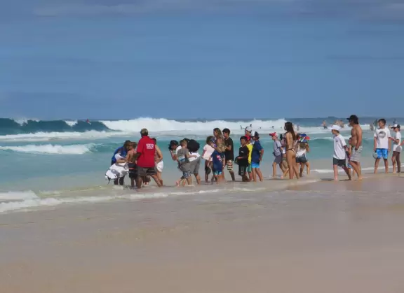 Beautiful yellow-sanded beach with LOTS of sand and huge waves in winter.