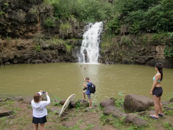 Gorgeous botanical garden with paved one mile walk to a waterfall.