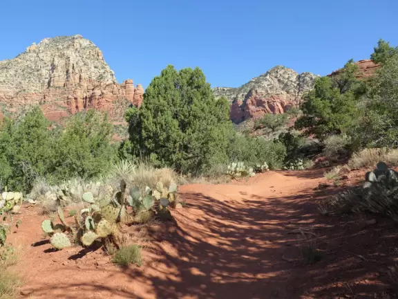 Hiking path that is below the red rocks right from the trailhead.