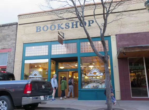 Youthful restaurants in the south part of downtown Flagstaff and historic storefronts in the north part.