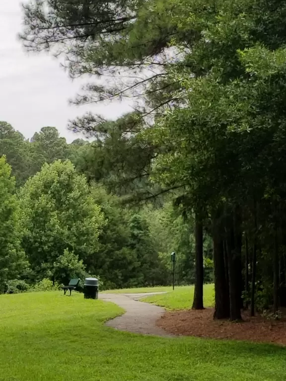 Peaceful greenway with flowers and almost tropical vegetation, that takes you to a lake!