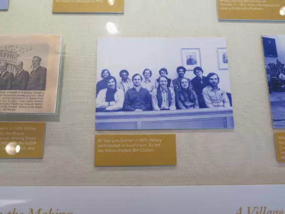 Riverfront modern two-storey building with exhibits on President Clinton's life and important changes he made during his presidency.