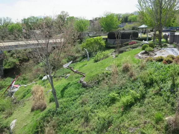 Sculptures on a steep cliff over the Tennessee River, and a cute neighborhood for walks and bakery visits.