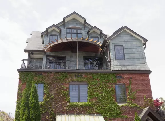 Sculptures on a steep cliff over the Tennessee River, and a cute neighborhood for walks and bakery visits.