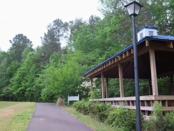 2.4 mile paved, intermittently shady greenway with varied sights!