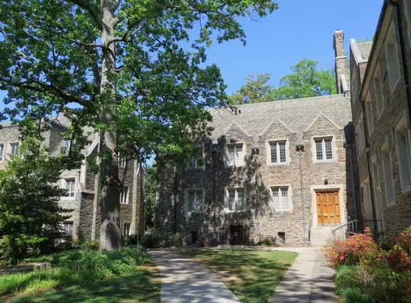 Gorgeous Gothic architecture, impressive chapel, and cute patios under leafy trees.